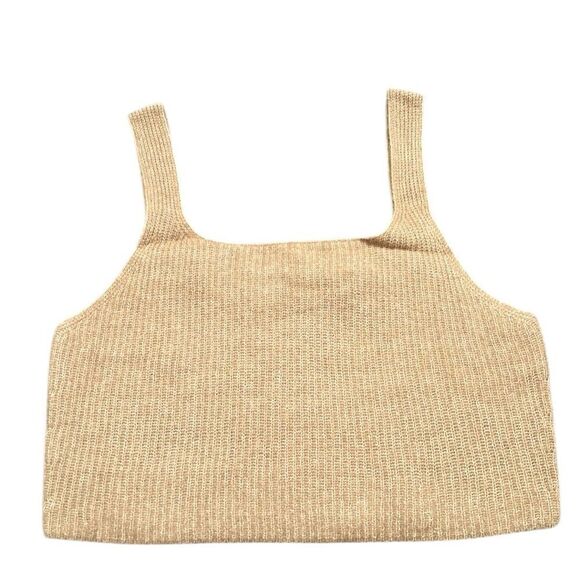 Everlane Tank Top Woman’s Size Large Cozy Knit Stretch Tan Cropped NEW - Picture 2 of 12